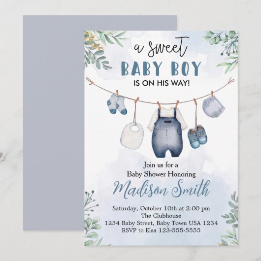 Invitation de Baby Shower pour Petit Garçon Ensemb (Devant / Derrière)