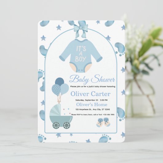 Invitation de baby shower pour un adorable petit g (Debout devant)