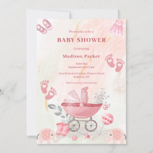 Invitation de Baby Shower pour un Berceau Rose pou