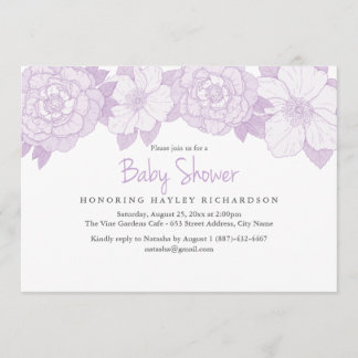 Invitation de Baby shower pourpre en fleurs