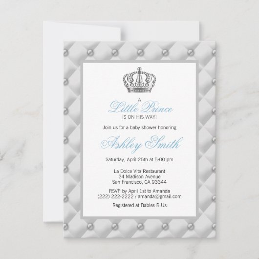 Invitation de Baby shower Prince de la Couronne d' (Devant)