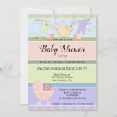 Invitation de Baby shower rayé Pastel (Devant)