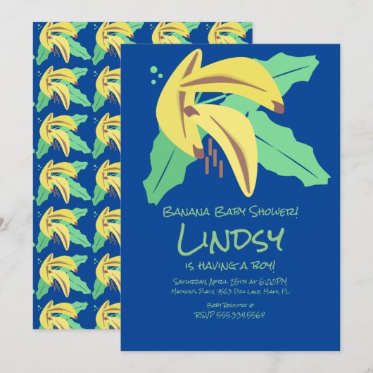 Invitation de Baby shower Retro Banana Blue Boy (Devant / Derrière)