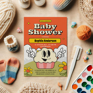 Invitation de Baby shower Retro Cute Cupcake