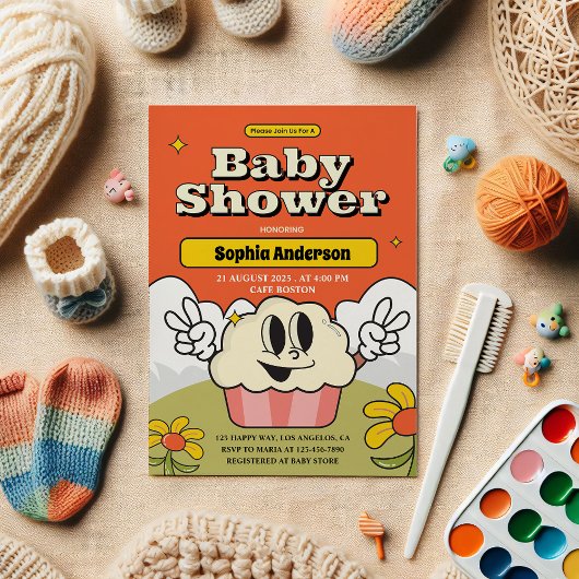 Invitation de Baby shower Retro Cute Cupcake