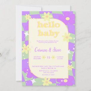 Invitation de baby shower rétro groovy à damier