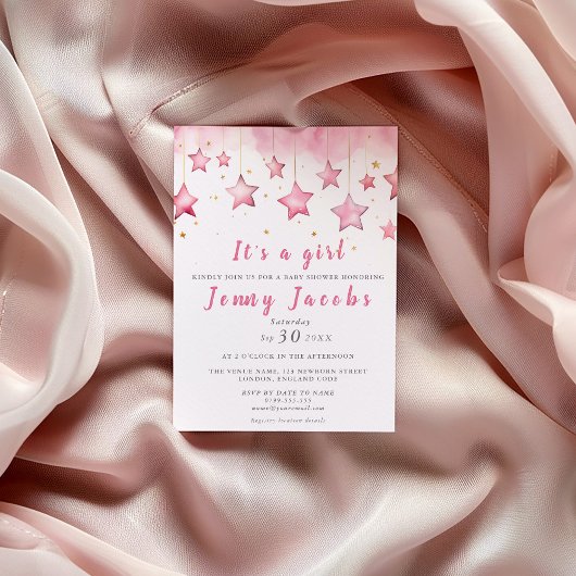 Invitation de baby shower rêveuse aux étoiles rose