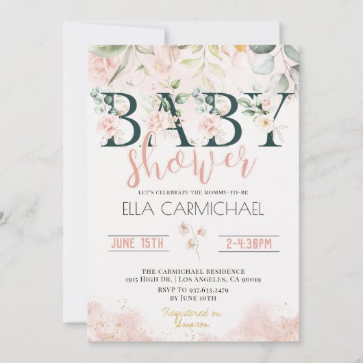 Invitation de Baby shower Rose (Devant)