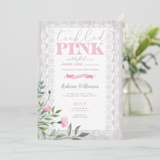 Invitation de Baby shower rose (Debout devant)