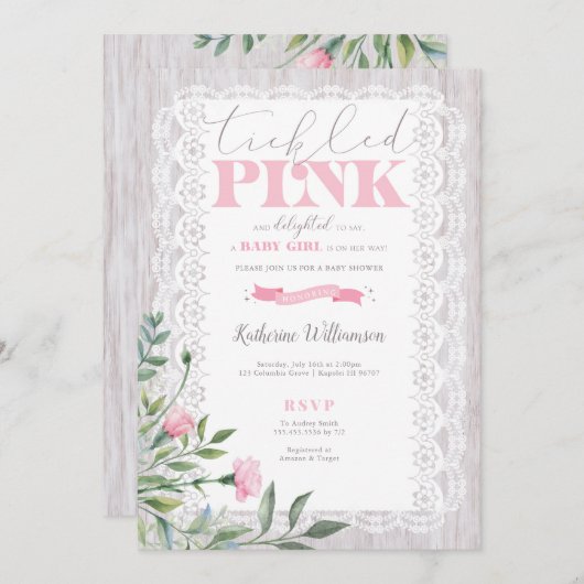 Invitation de Baby shower rose (Devant / Derrière)