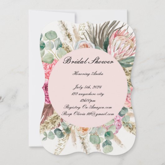 Invitation de baby shower rose (Devant)