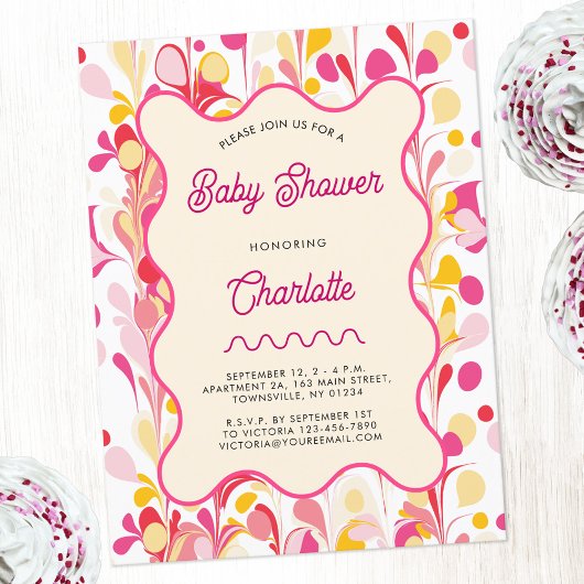 Invitation de Baby shower rose Abstrait rétro mode