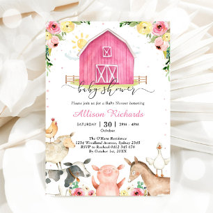 Invitation de Baby Shower Rose Animaux de la Ferme
