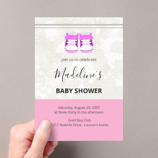 Invitation de Baby Shower Rose – Bébé Fille Person (In situ (ordinateur de poche))