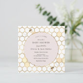 Invitation de Baby shower rose d'Abeille d'or (Debout devant)