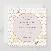 Invitation de Baby shower rose d'Abeille d'or (Devant)