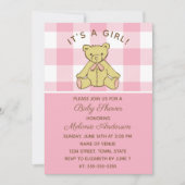 Invitation de Baby shower rose de l'ours (Devant)