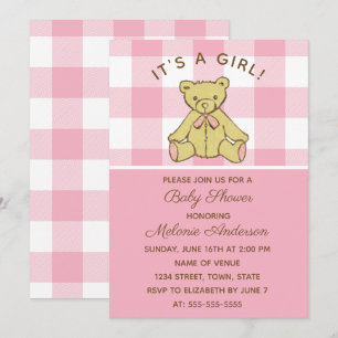 Invitation de Baby shower rose de l'ours