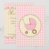 Invitation de Baby shower rose En vichy (Devant / Derrière)