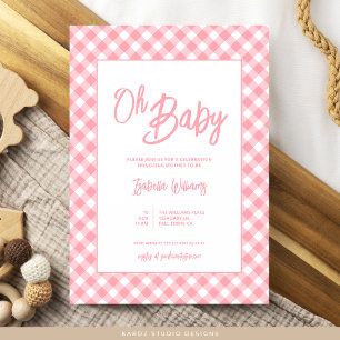 Invitation de Baby shower rose En vichy moderne
