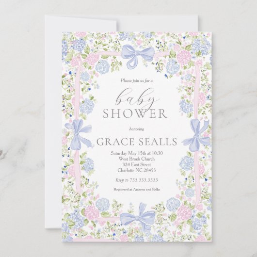 Invitation de baby shower rose et bleue grandmille (Devant)