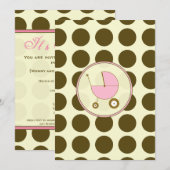 Invitation de Baby shower rose et Brown (Devant / Derrière)