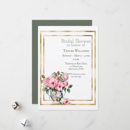 Invitation de Baby Shower Rose et Vert (Devant/Arrière en situation)