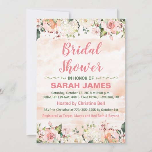 Invitation de Baby Shower Rose et Vert (Devant)