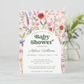 Invitation de Baby shower rose Fleur sauvage Aquar (Debout devant)