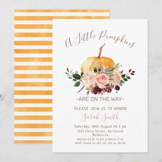 Invitation de Baby shower rose Floral Little Citro (Devant / Derrière)