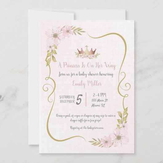 Invitation de baby shower rose gold princesse (Devant)
