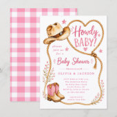 Invitation de baby shower rose Howdy (Devant / Derrière)