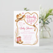 Invitation de baby shower rose Howdy (Debout devant)