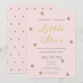 Invitation de Baby shower rose Little Star Twinkle (Devant / Derrière)
