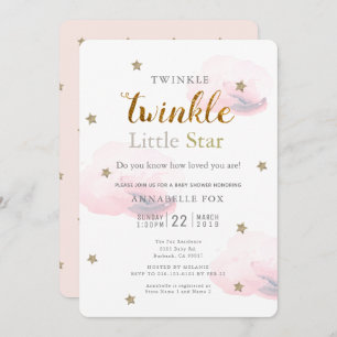 Invitation de Baby shower rose Little Star Twinkle