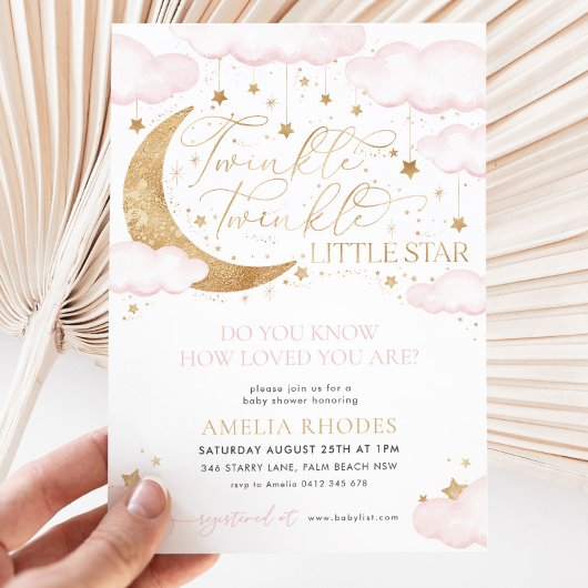 Invitation de Baby shower rose Little Star Twinkle