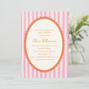 Invitation de Baby Shower Rose Orange Rayée ludiqu