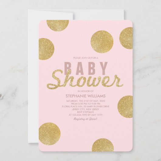 Invitation de Baby shower rose pâle Faux Gold Part (Devant)