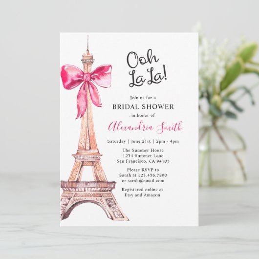 Invitation de Baby Shower Rose Paris (Debout devant)