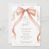 Invitation de Baby Shower Rose pour Bébé Fille (Devant)