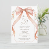 Invitation de Baby Shower Rose pour Bébé Fille (Debout devant)