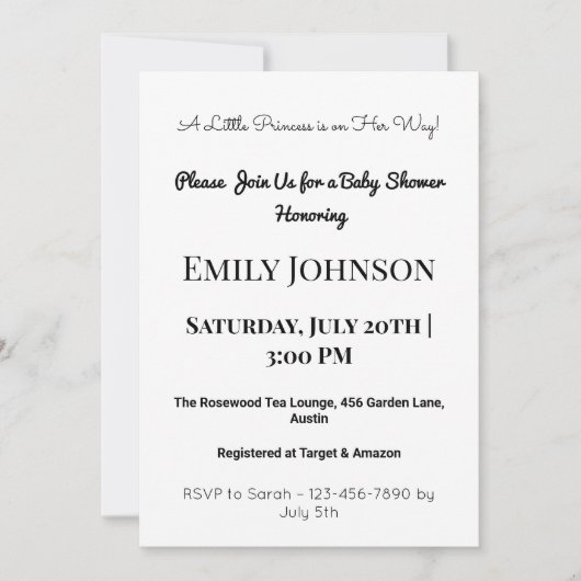 Invitation de Baby shower rose pour une fille (Devant)
