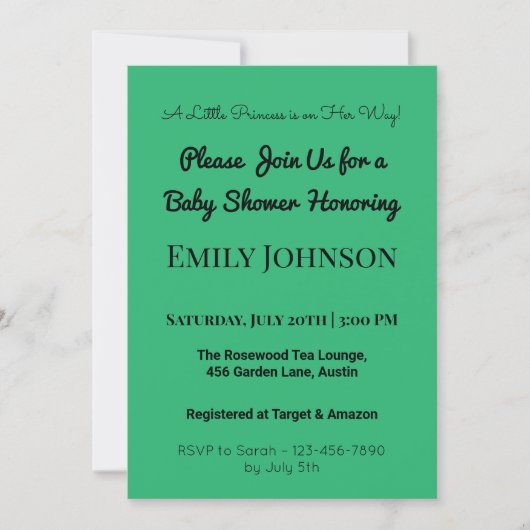 Invitation de Baby shower rose pour une fille (Devant)