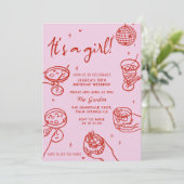 Invitation de Baby shower rose Retro (Debout devant)