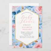 Invitation de Baby shower Roses en or rose (Devant / Derrière)