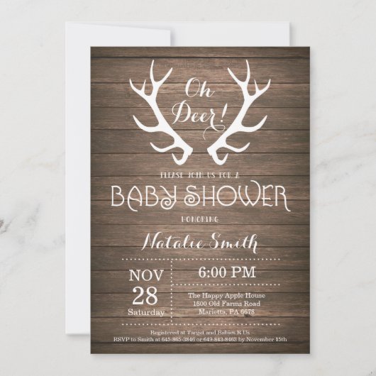 Invitation de Baby shower Rustic Deer Antler (Devant)