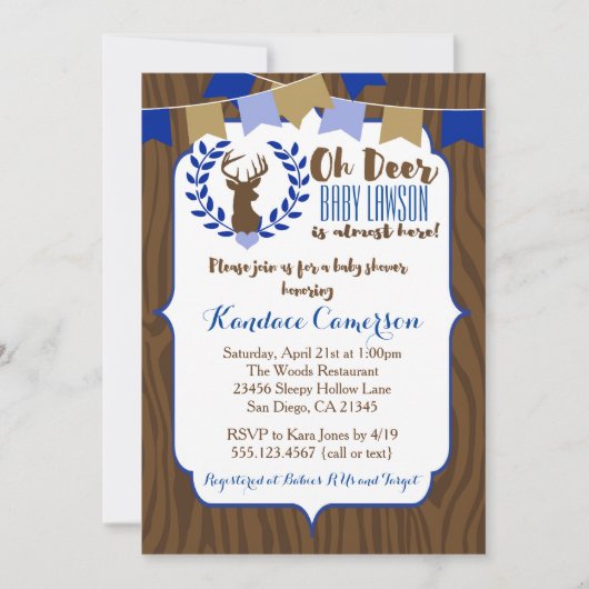 Invitation de Baby shower Rustic Deer Buck, Boy Bl (Devant)