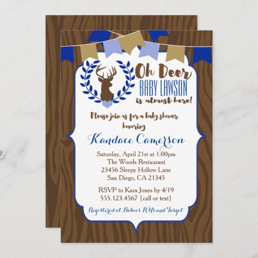 Invitation de Baby shower Rustic Deer Buck, Boy Bl (Devant / Derrière)