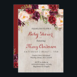 Invitation de Baby shower Rustic Red Marsala<br><div class="desc">Baby shower de Bourgogne rustique Invitation avec marsala burgundy aquarelle florale avec arrière - plan rustique,  parfait pour votre baby shower d'automne et baby shower d'hiver.</div>