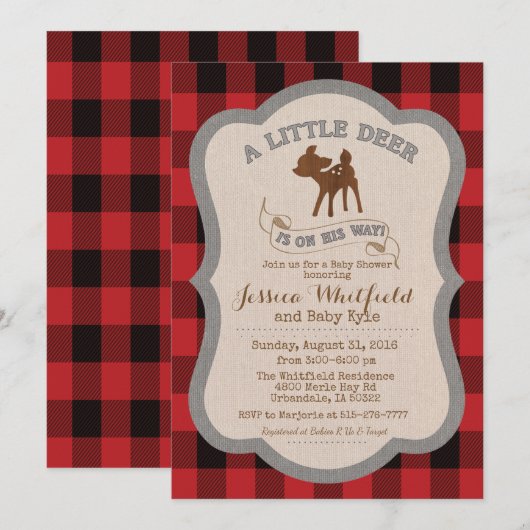 Invitation de Baby Shower Rustique Cerf (Devant / Derrière)